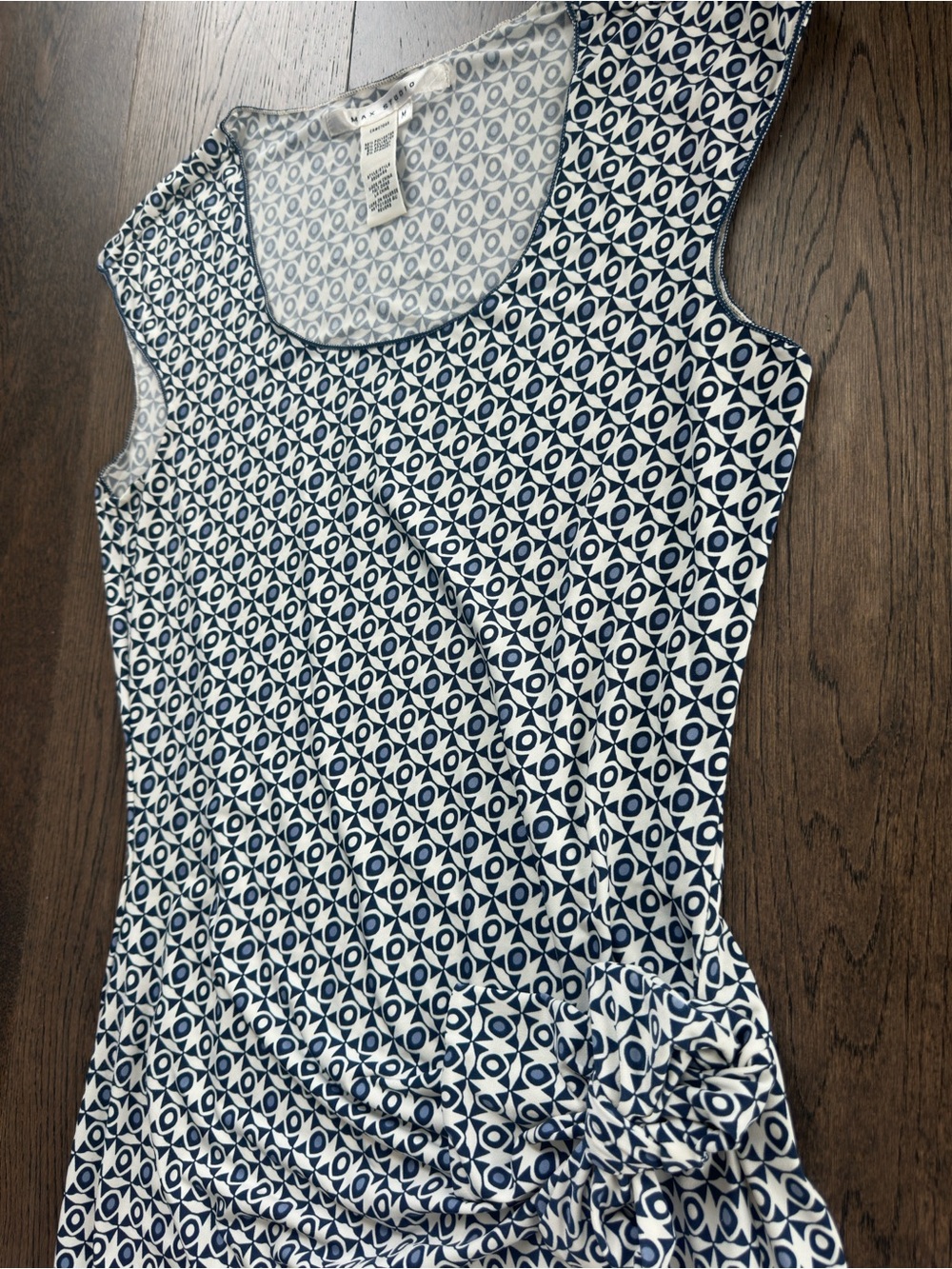 Max Studio Navy and White Printed Knot-Waist Midi Dress - Picture 4 of 5